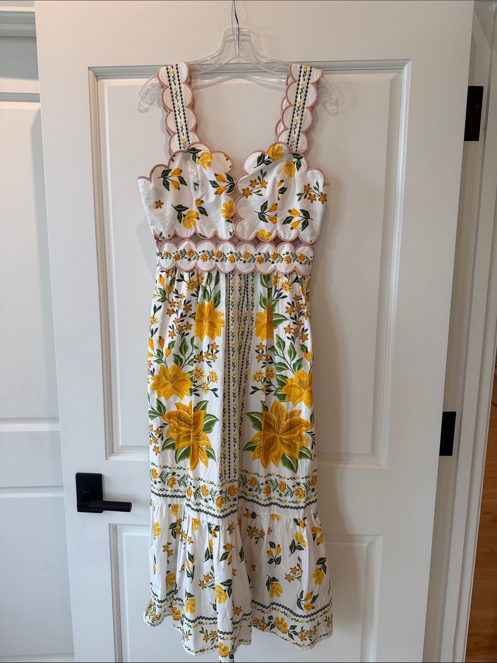 FARM Rio White Midi Dress with Yellow & Green Floral Embroidery NWT - Size S